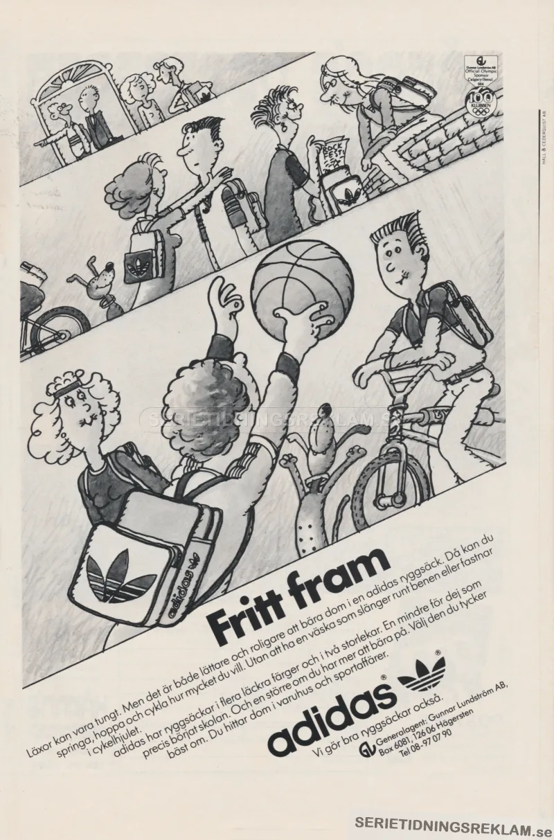 Illustrationsreklam för adidas där de lyfter fram att de även för ryggäsckar.