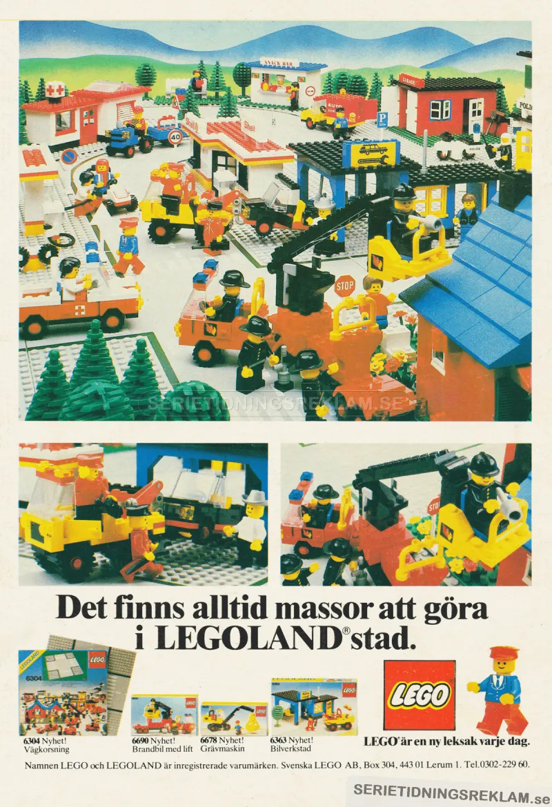 Reklam för Legoland stad där en uppbyggd stad agerar centrum