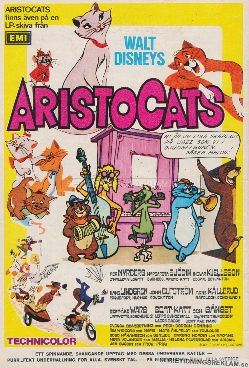 Reklam för biofilmen Aristocats av Walt Disney