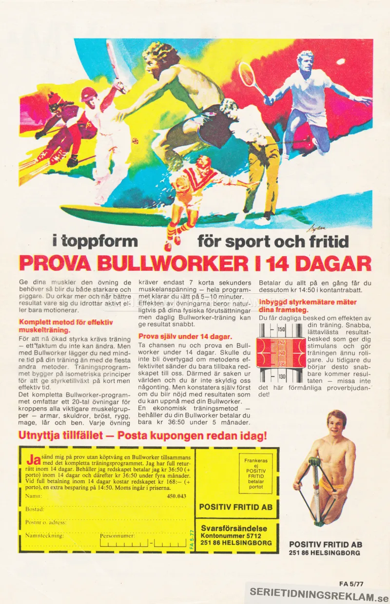 Reklam för träningsredskapet Bullworker från Positiv Fritid AB