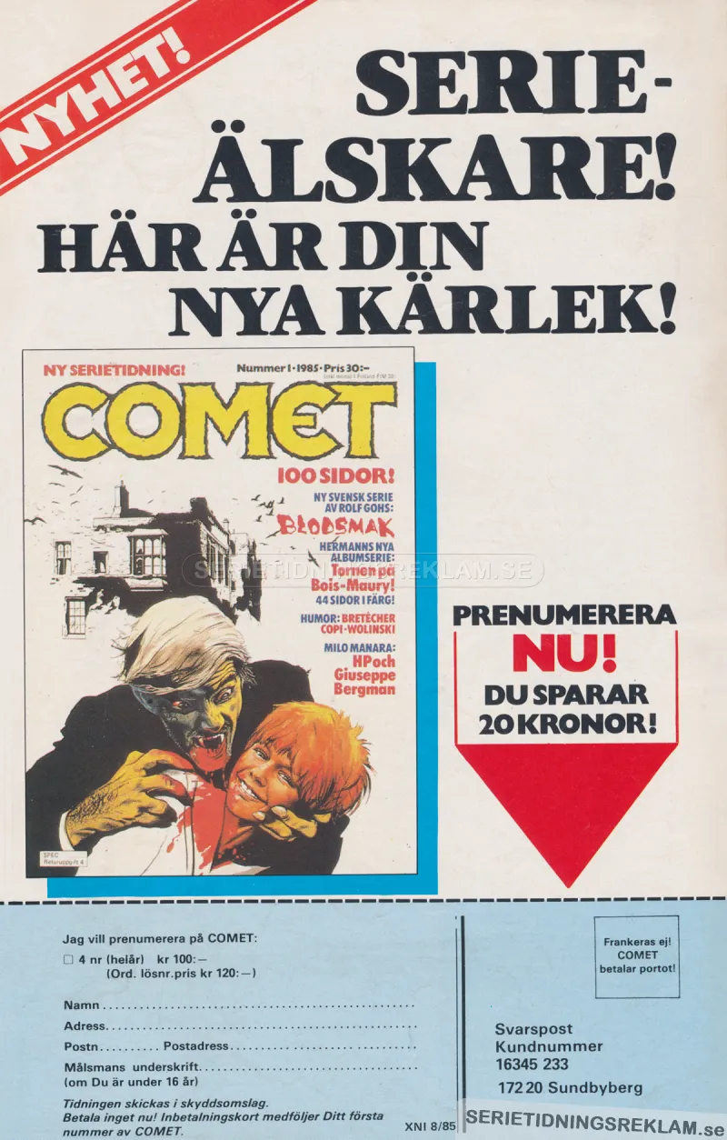 Reklam för den nya serietidningen Comet