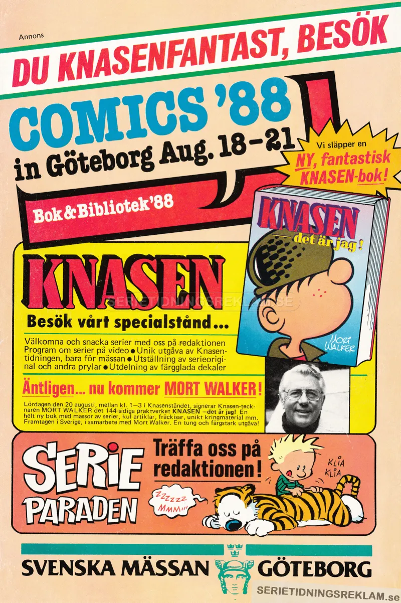 Reklam för Comics '88, en del av Bok- och Biblioteksmässan 1988