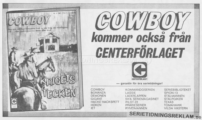 Reklam för serietidningen Cowboy från Centerförlaget