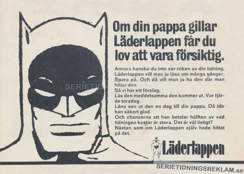 Reklam för serietidningen Läderlappen
