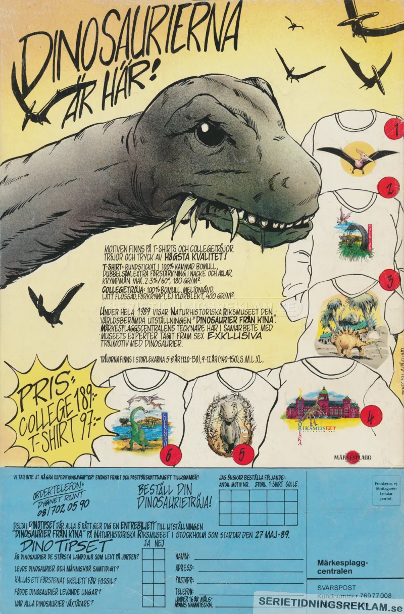 Reklam för kläder med dinosaurietryck på från Märkesplaggcentralen