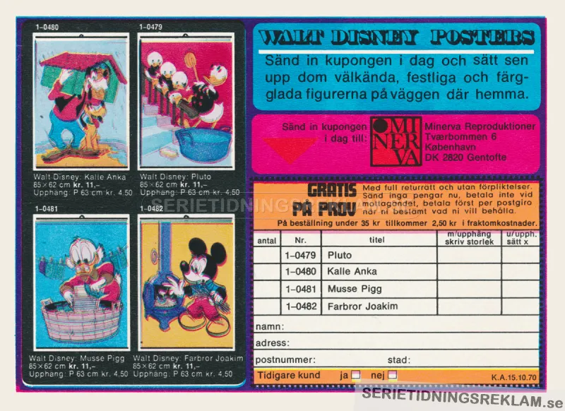 Reklam för möjligheten att köpa affischer med Disneymotiv på postorder