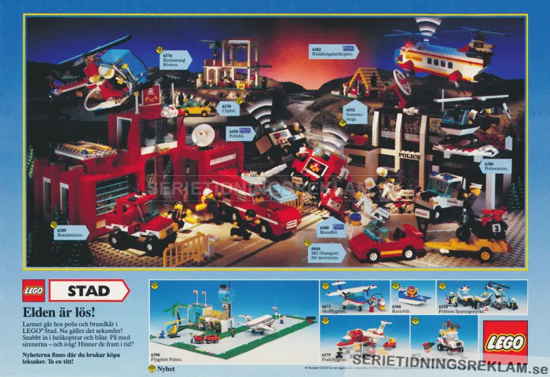 Reklam för en massa nya byggsatser från LEGO, bland annat en brandstation
