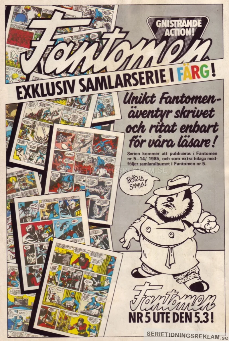 Reklam för Fantomen och påhittet att ha en samlarserie som väl ihopsamlat blir ett nytt Fantomenäventyr