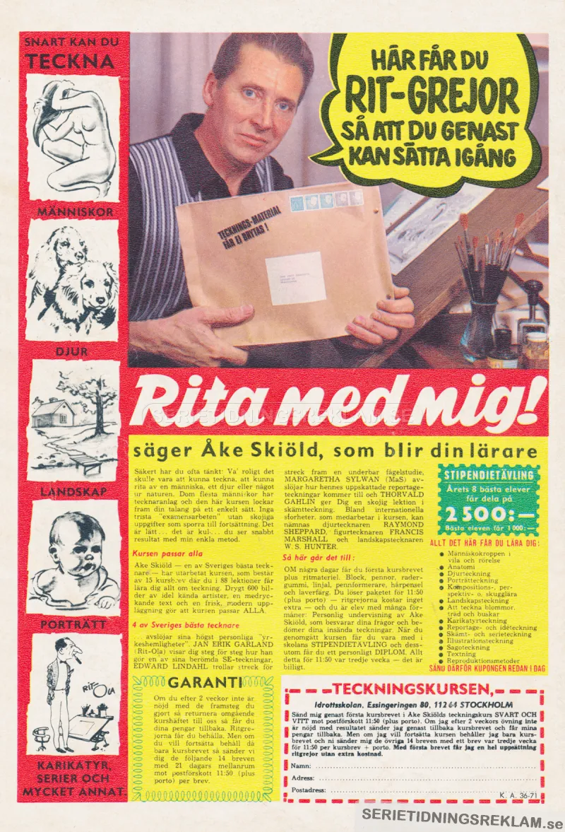 Reklam för Åke Skiölds teckningskurs från 1971