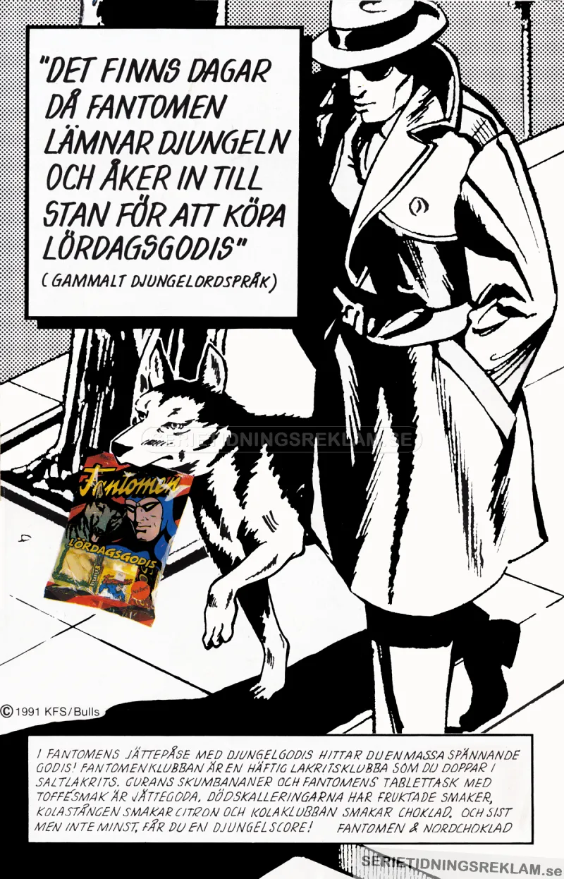 Annons för lördagsgodispåsen med Fantomen på 