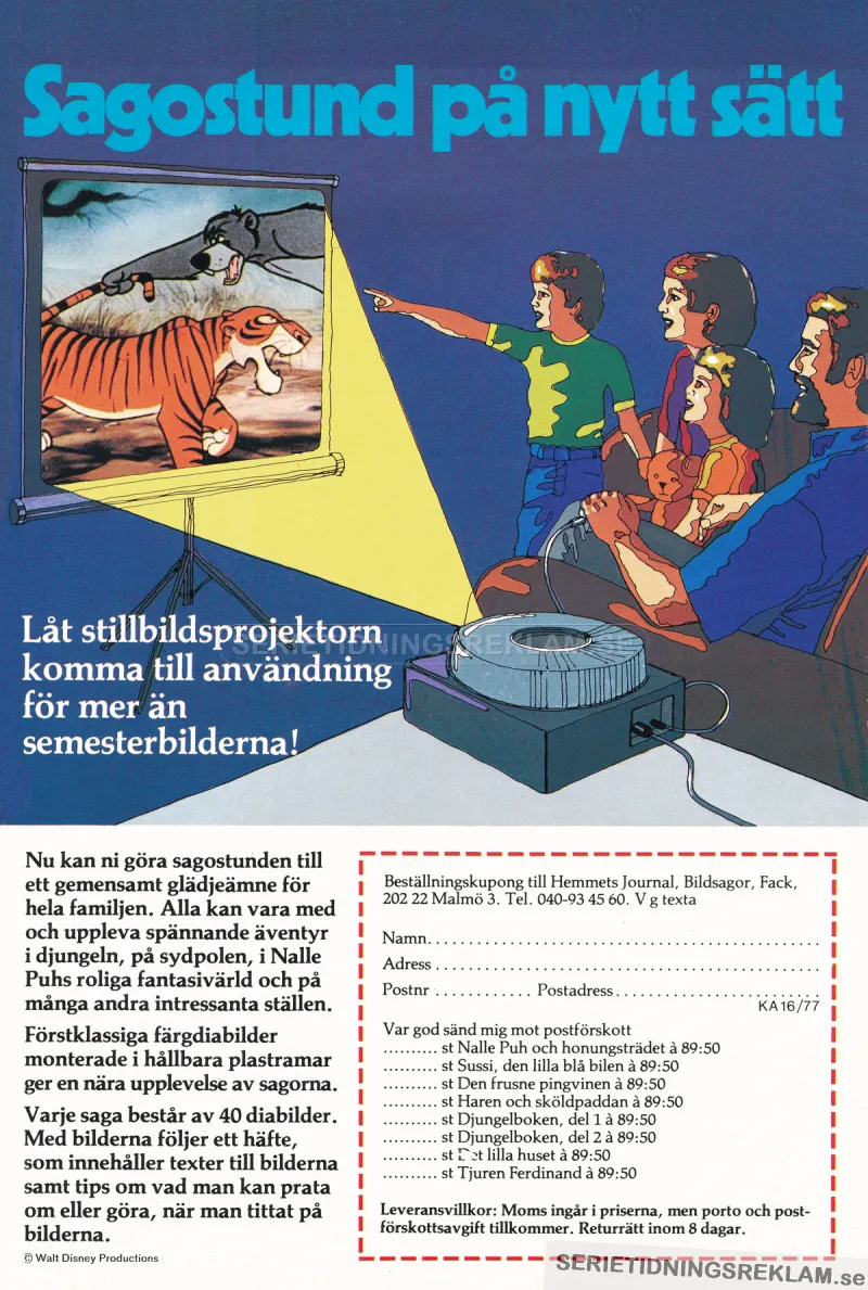 Reklam för berättelser från Disney med diabilder