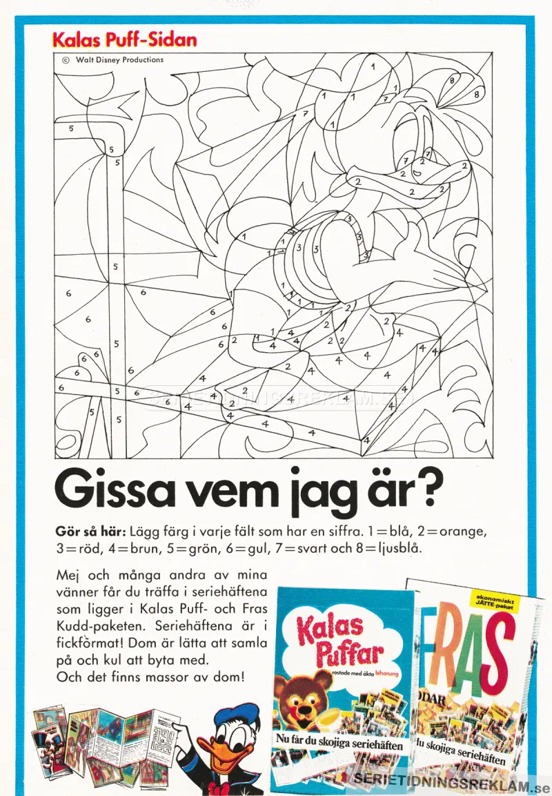 Reklam för Kalaspuffar och Fraskuddar där Kalle hjälper till med försäljningen