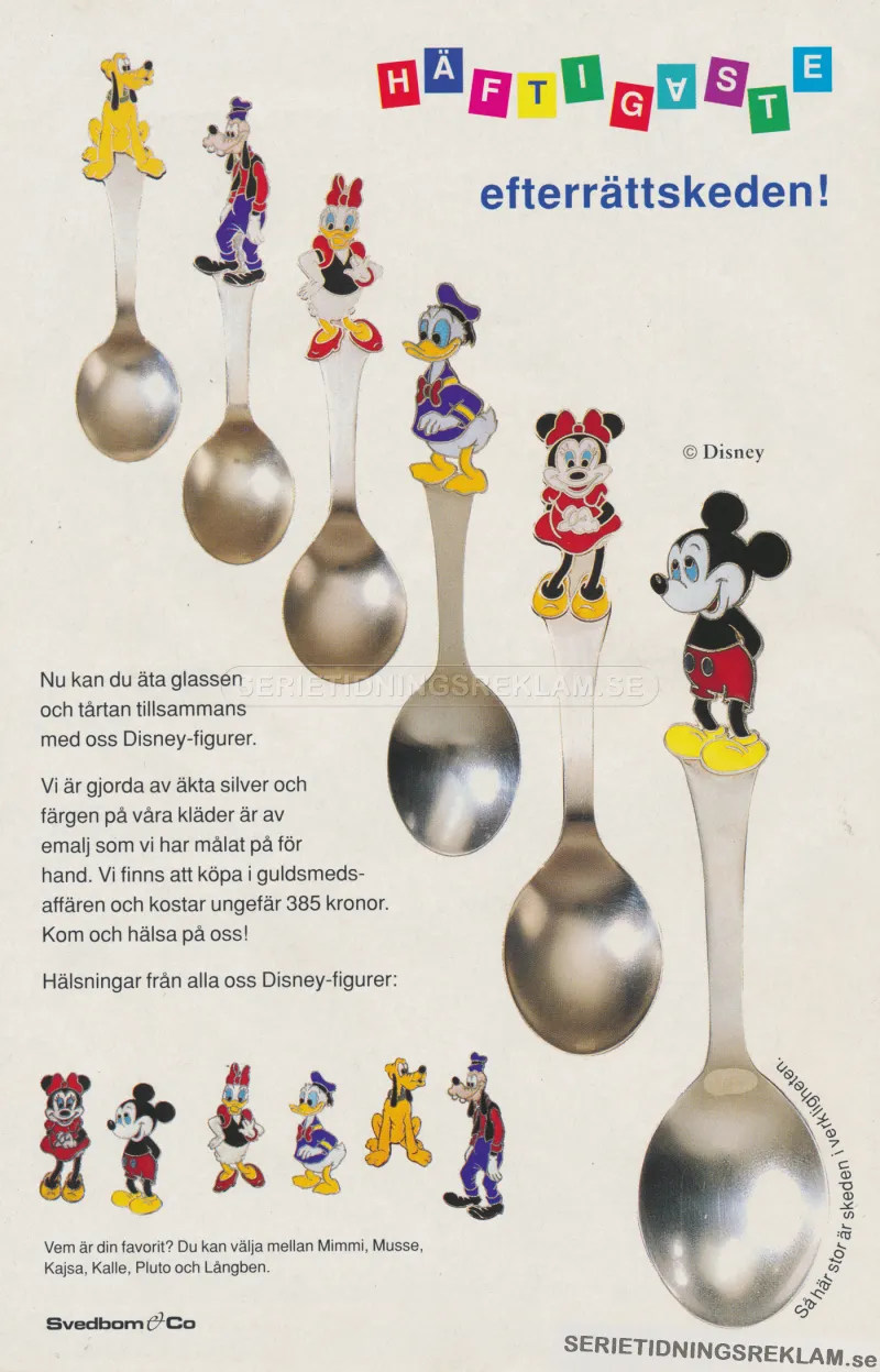 Reklam för skedar med Disney-motiv från Svedbom & Co