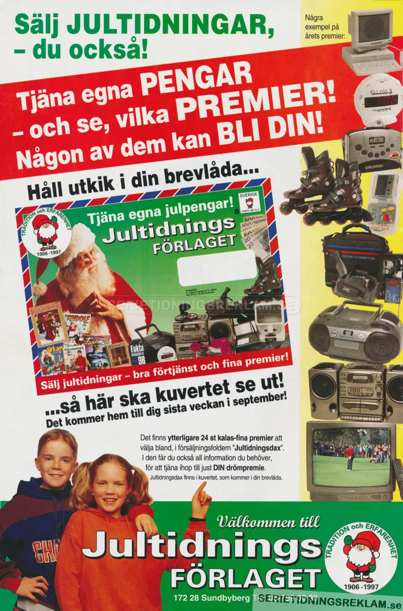 Reklam för Jultidningsförlaget och möjligheten att sälja dessa och tjäna lite pengar