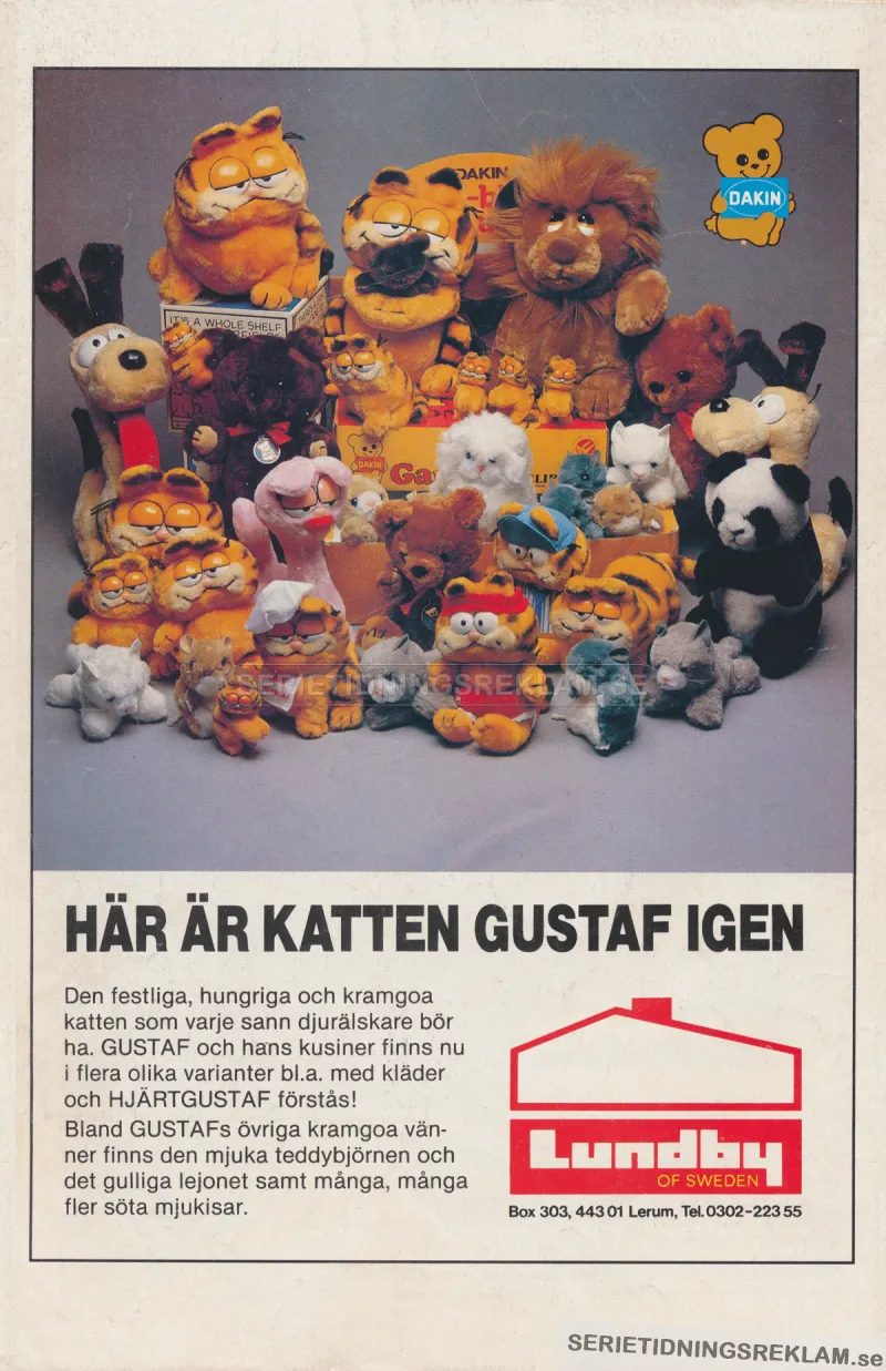 Reklam för mjukisdjur i form av katten Gustaf