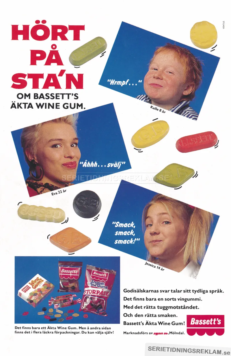 Reklam för godiset vingummi från Basset's