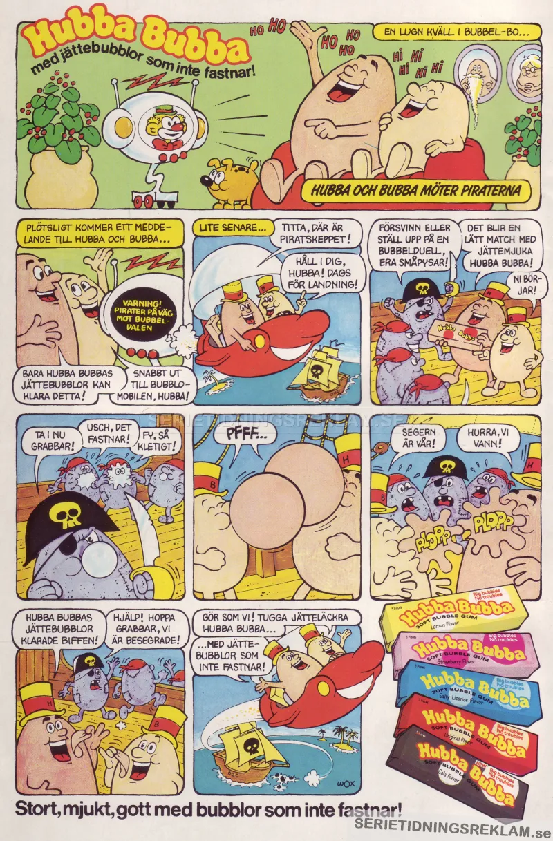 En serieannons som lyfter fram tuggummit Hubba Bubba