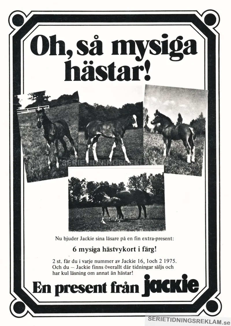 Reklam för tidningen Jackie, som har vykort som bilaga då och då 