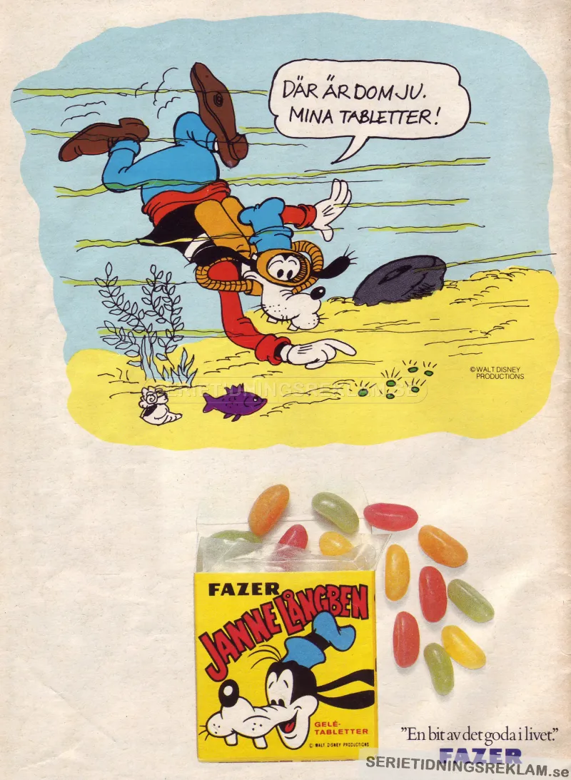 Reklam för Fazers godistablettask Janne Långben
