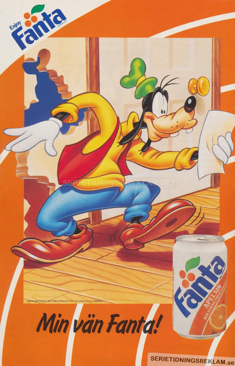 Reklam för drycken Fanta med Långberg i fokus