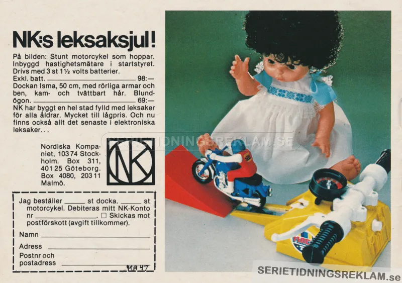 Reklam för varuhuset NK och deras leksaker inför julen