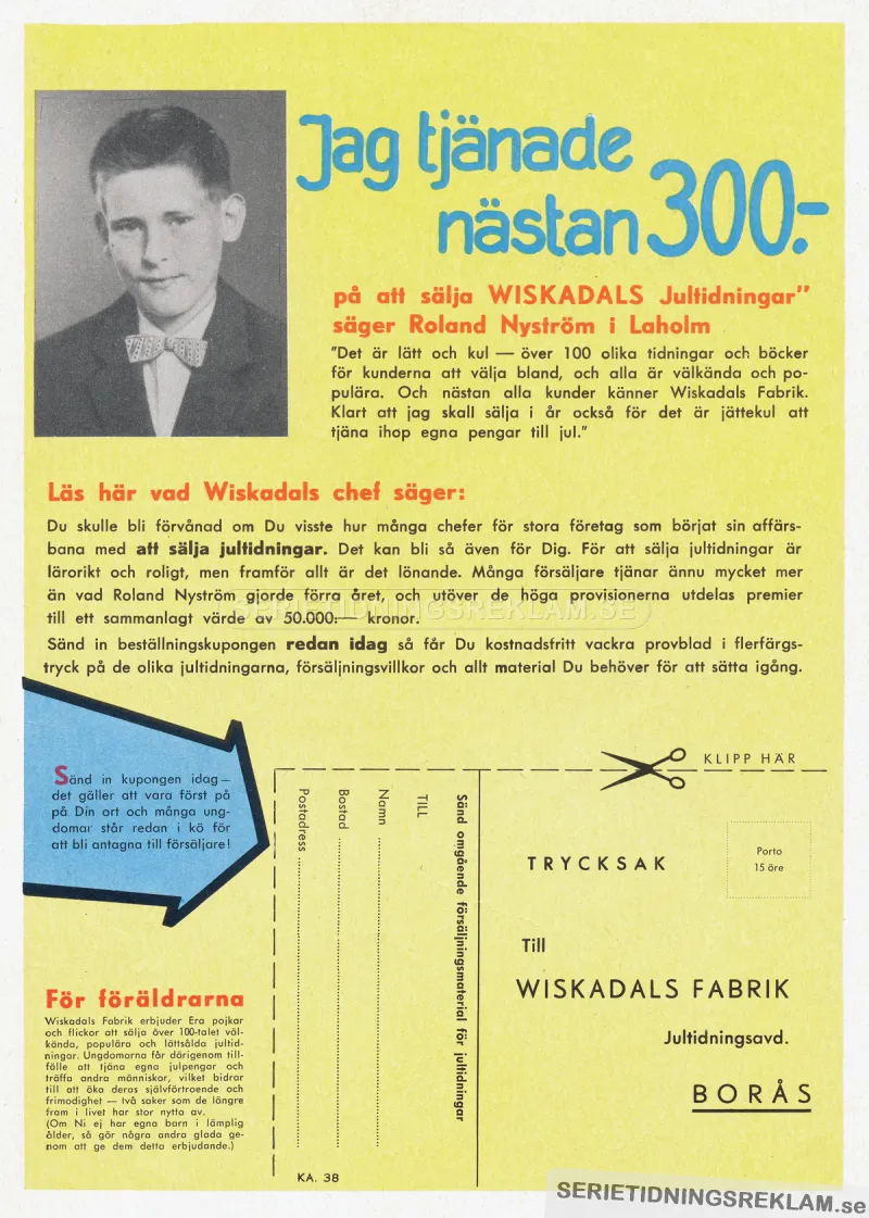 Reklam för Wiskadals fabrik som även ger ut jultidningar