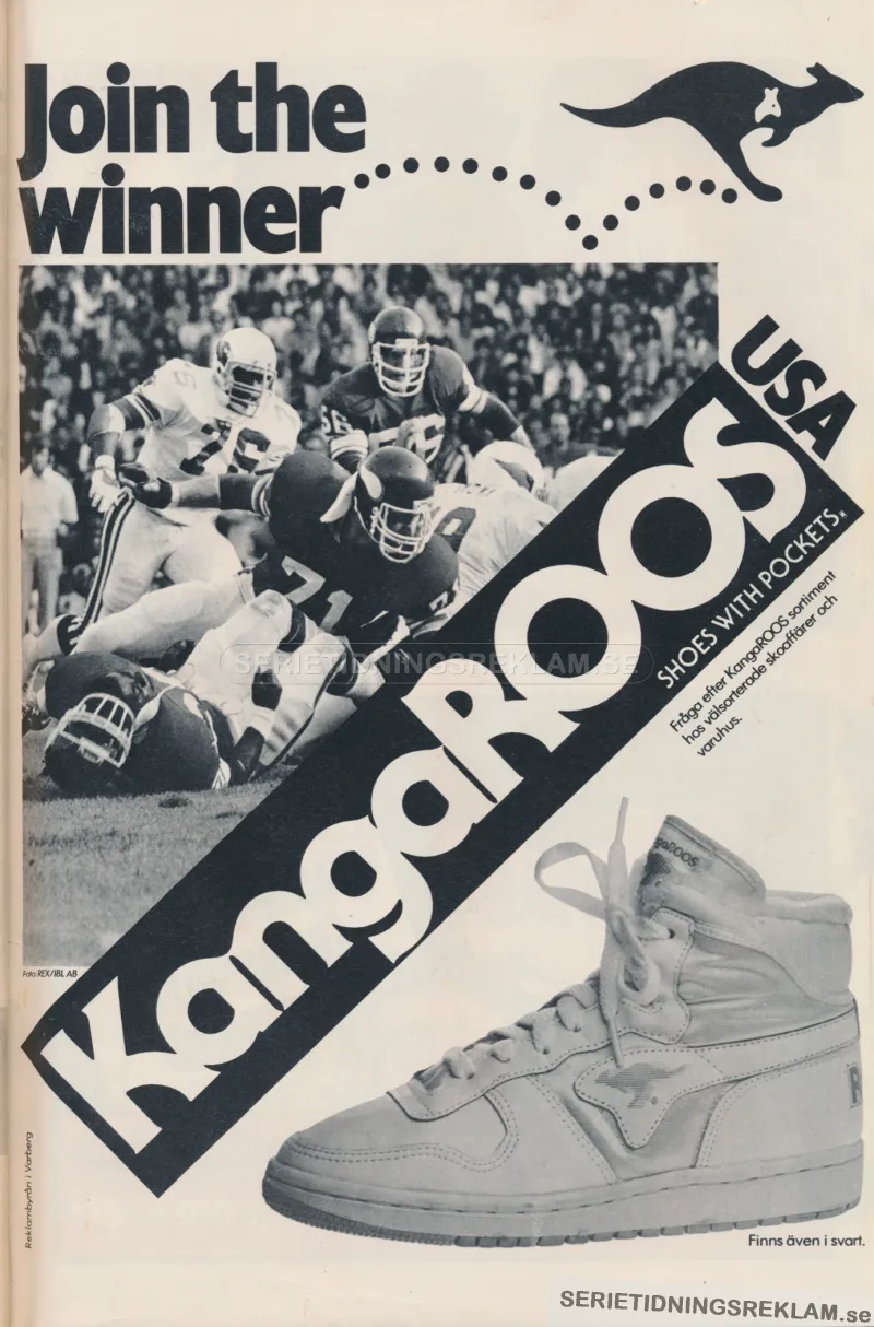 Reklam för skon Kangaroos som har en liten ficka på dojjan