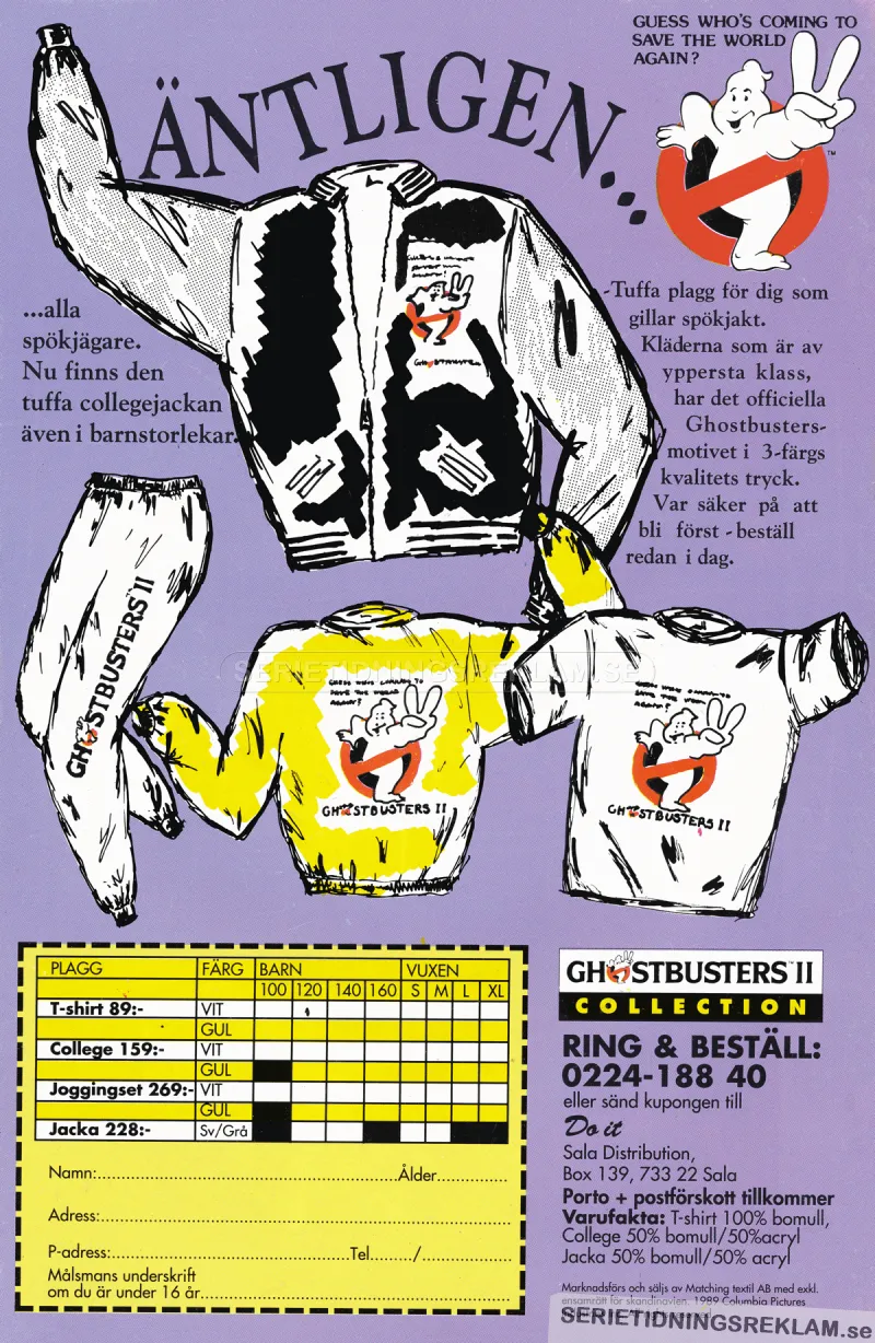 Reklam för kläder med motiv från Ghostbusters II