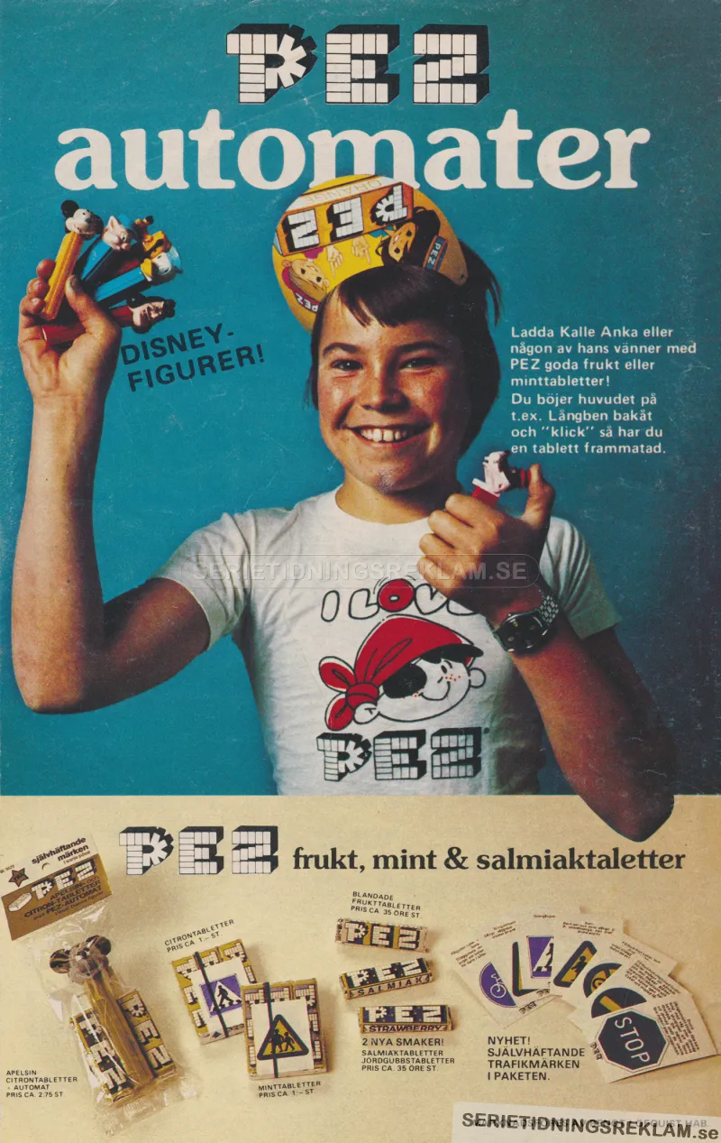 Reklam för PEZ-automater med Walt Disney-motiv