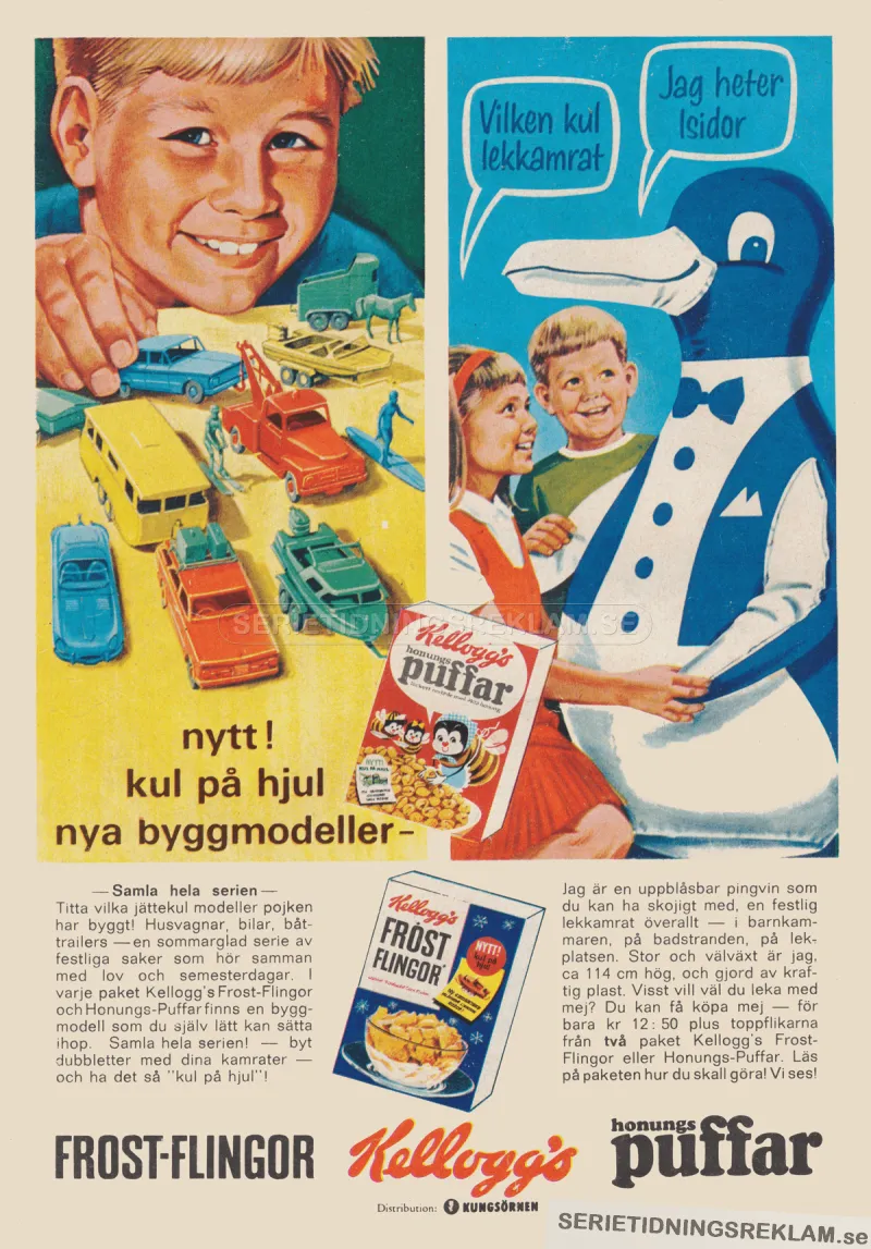 Dubbelreklam för Frost flingor och Honugspuffar från Kellogg's