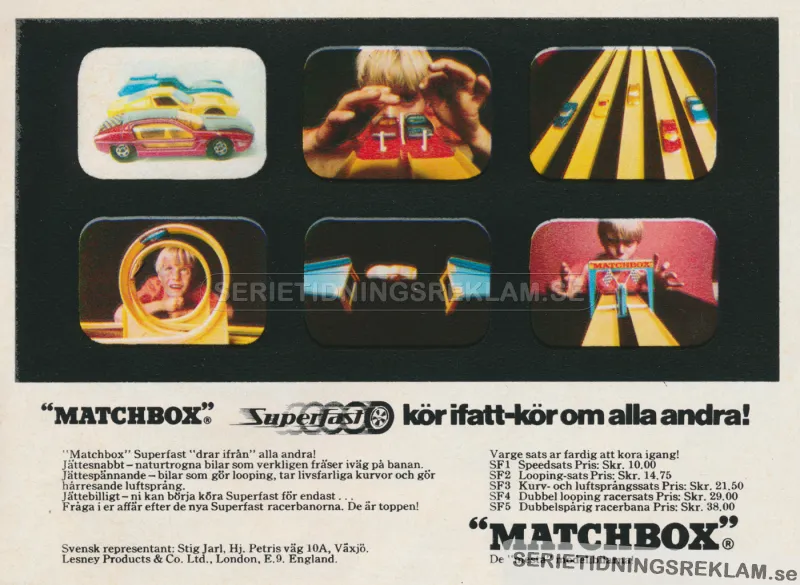 Annons som visar upp bilbanan Matchbox Superfast