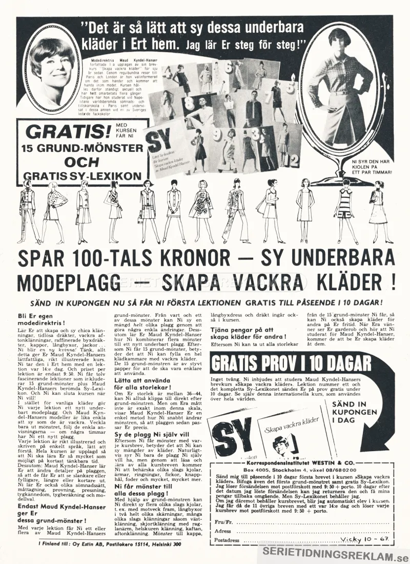 Reklam för Korrespondensinstitutet Westin & Co