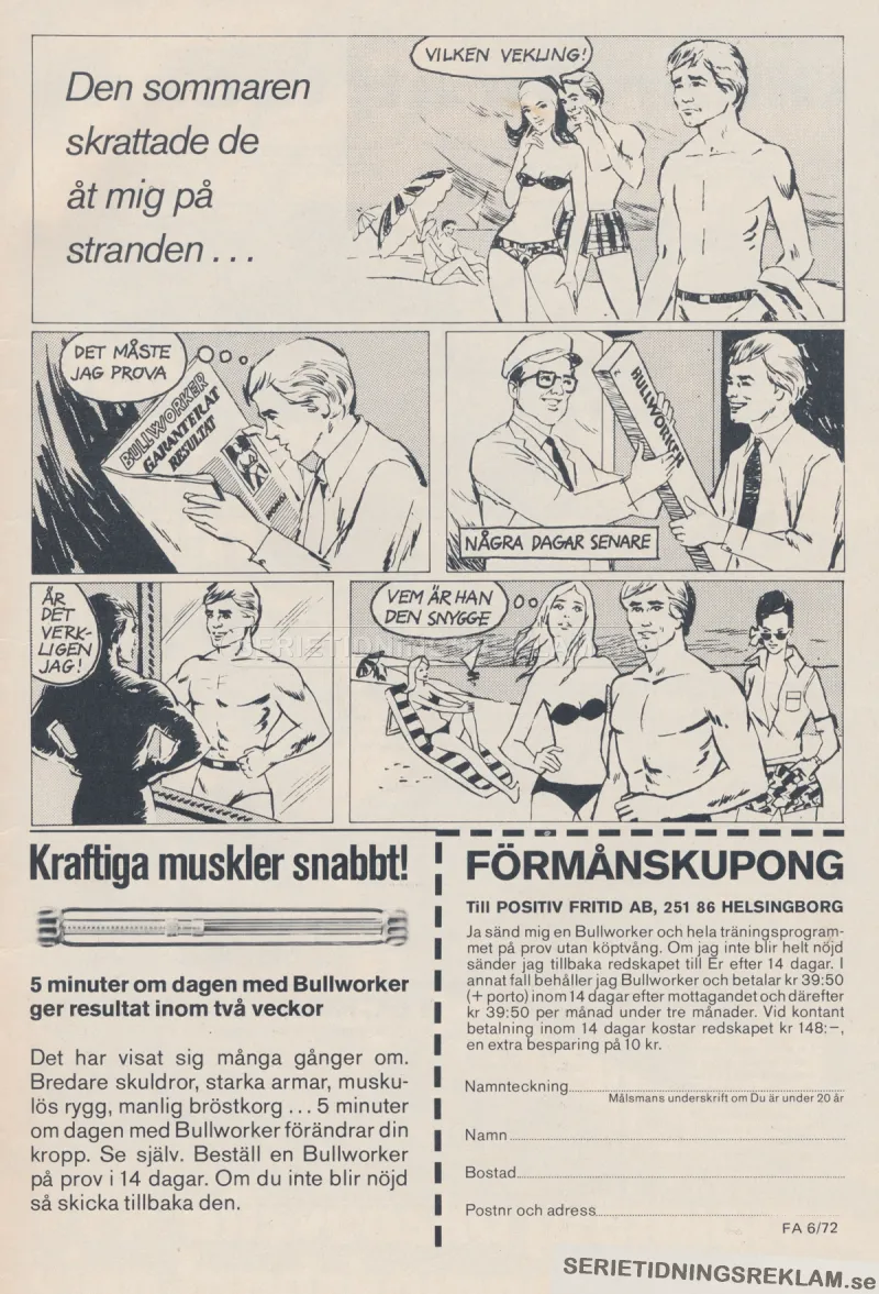Reklam för styrketräningsverktyget Bullworker från Positiv Fritid