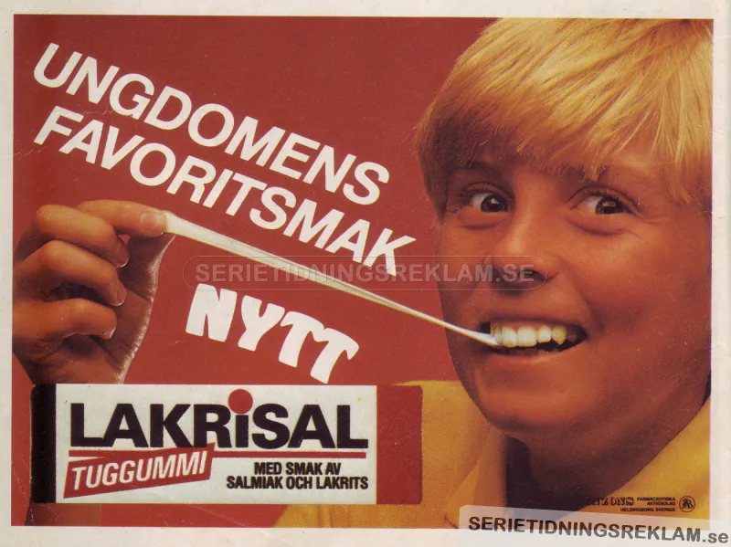 Annons som visar upp att godiset lakrisal nu även finns som tuggummi
