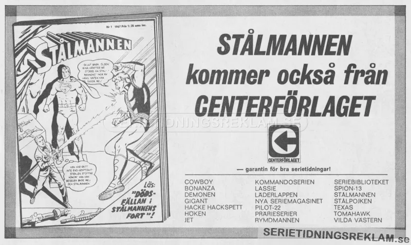 Reklam för Stålmannen från Centerförlaget