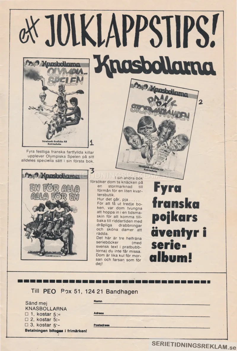 Reklam för seriealbumen i serien Knasbollarna