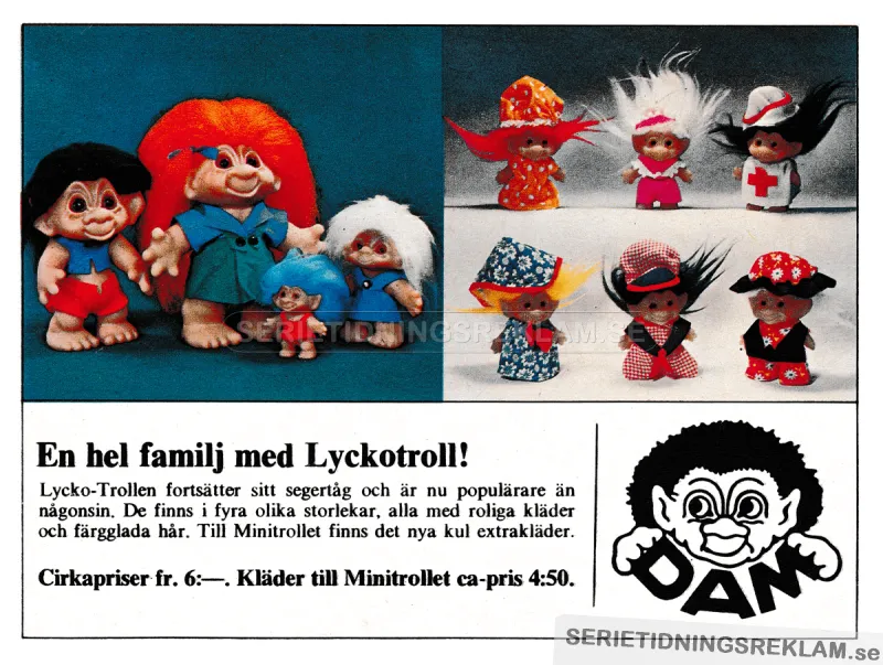 Reklam från DAM som visar upp produkten Lycko-Troll