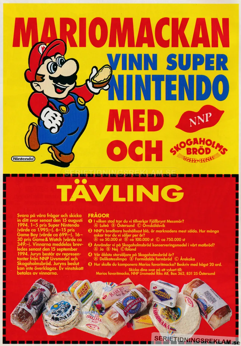 Tävlingsannons för Super Mario och Skogaholms bröd