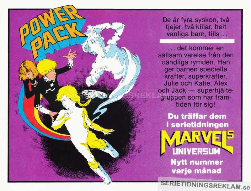 Reklam för seriefigurerna Power Pack från Marvel