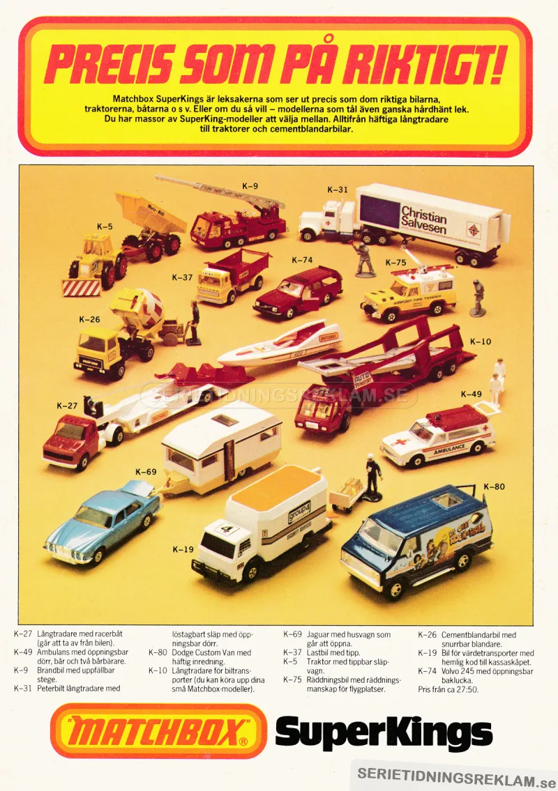 Reklam för leksaksbilarna Matchbox Superkings