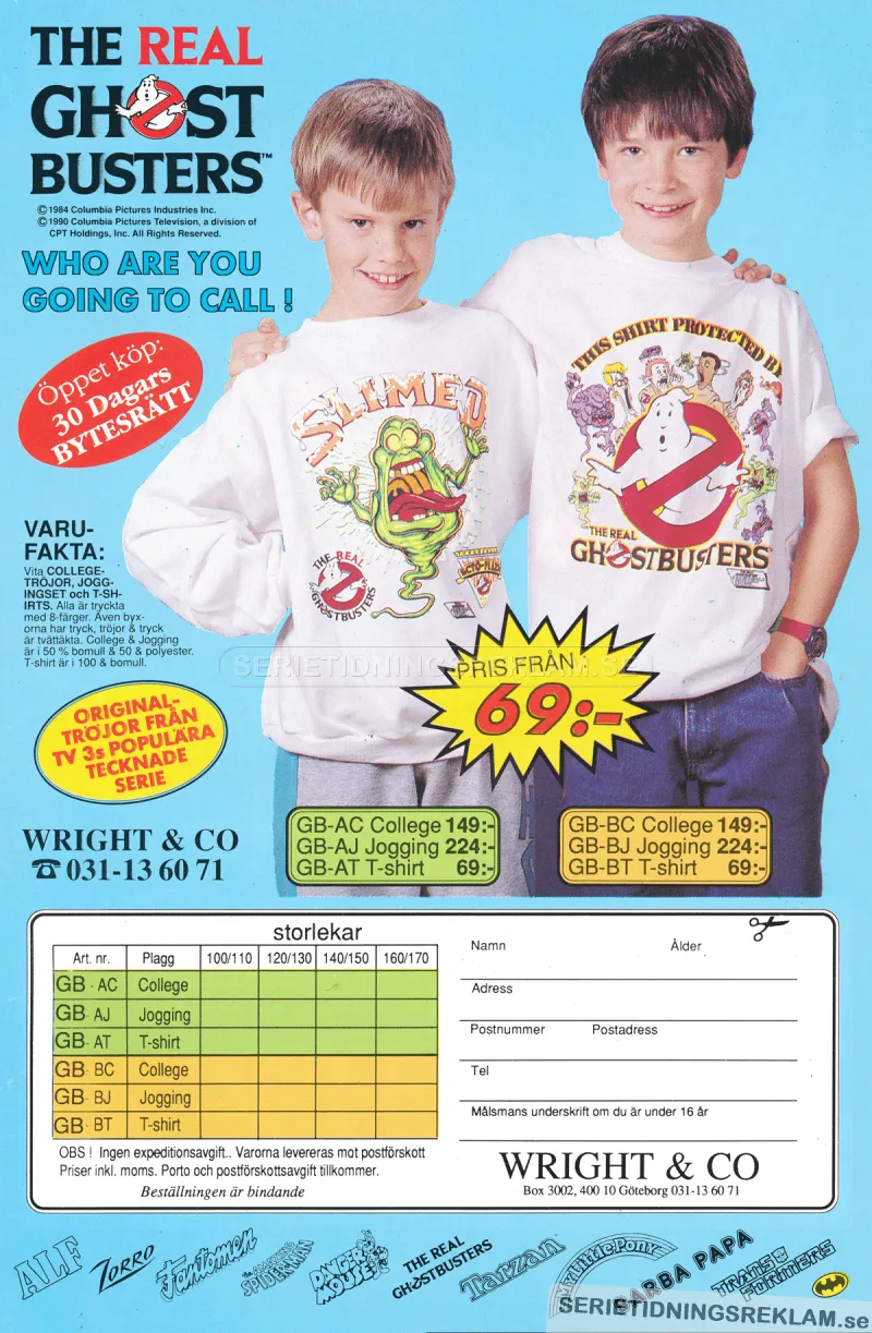 Reklam för kläder från Wright & CO med motiv från Ghostbusters