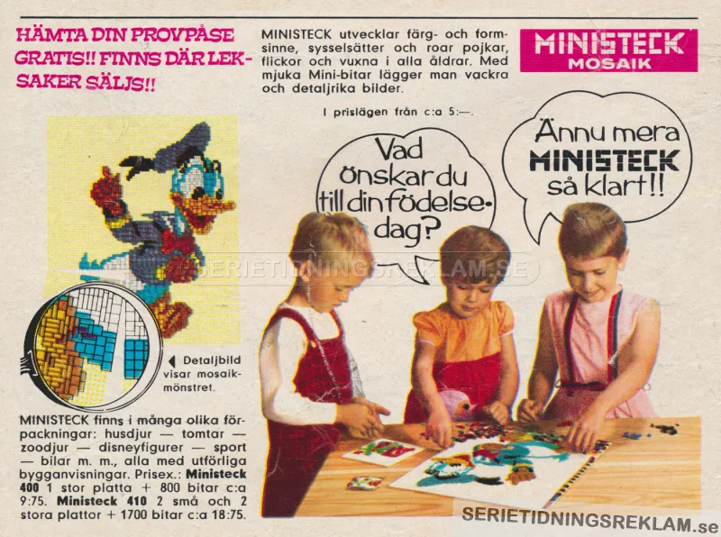 Reklam för produkten Ministek som man bygga mosaiktavlor med