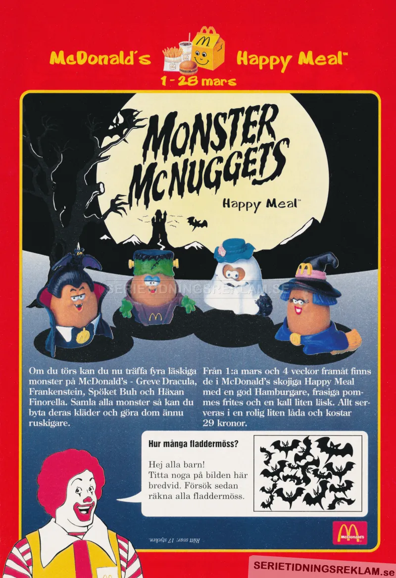 Reklam för Happy Meal från McDonalds som visar upp Monster Mcnuggets