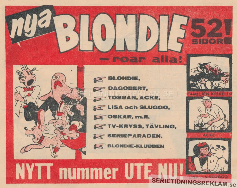 Internreklam i Lilla Fridolf för serietidningen Nya Blondie