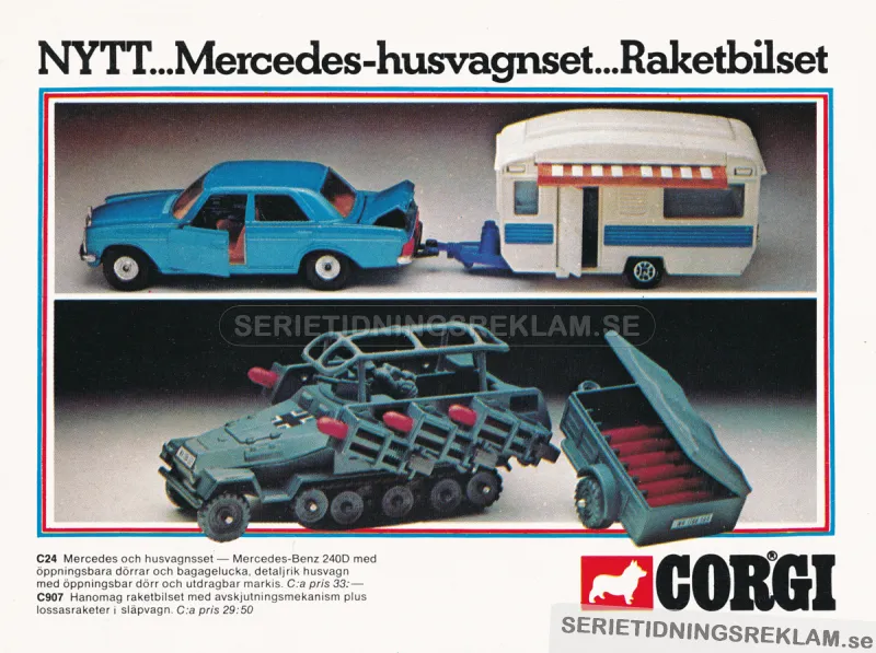 Reklam för två olika leksaksset från Corgi