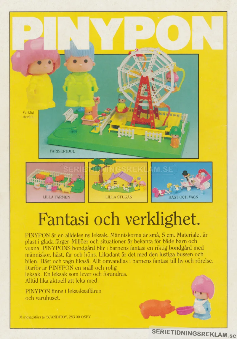 Reklam för den nya leksaken Pinypon som marknadsförs av Scanditoy