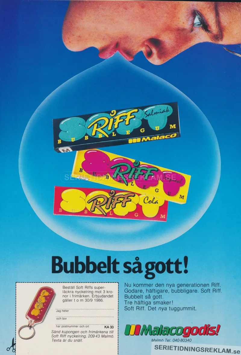 Reklam för bubbelgummet Riff från Malaco