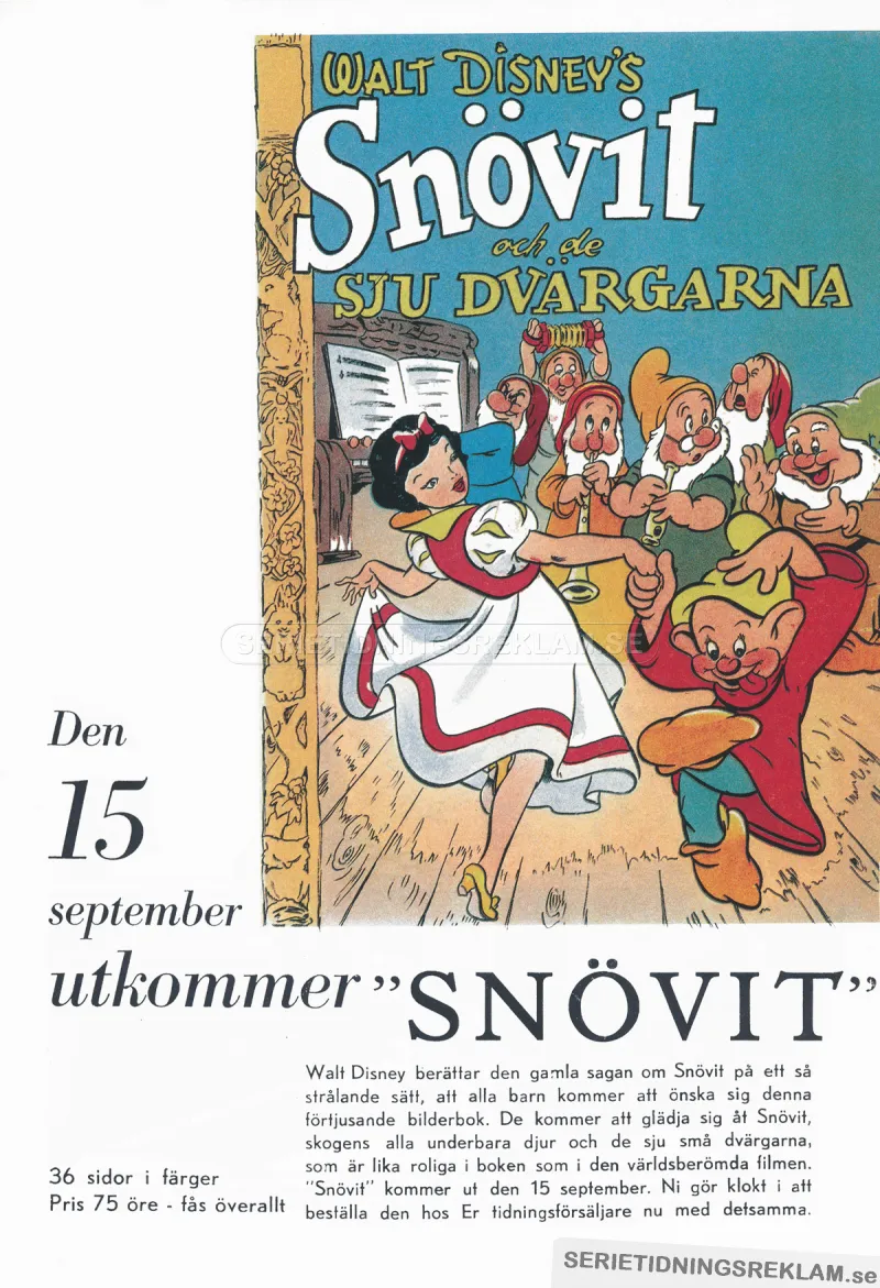 Reklam för specialnumret "Snövit" som kommer ut 15/9 1951