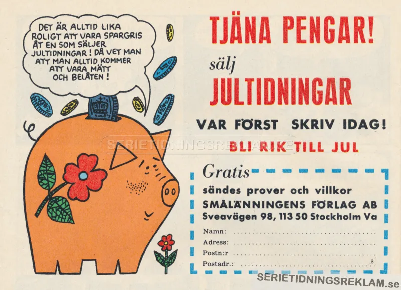 Reklam för att sälja jultidningar via Smålänningens förlag
