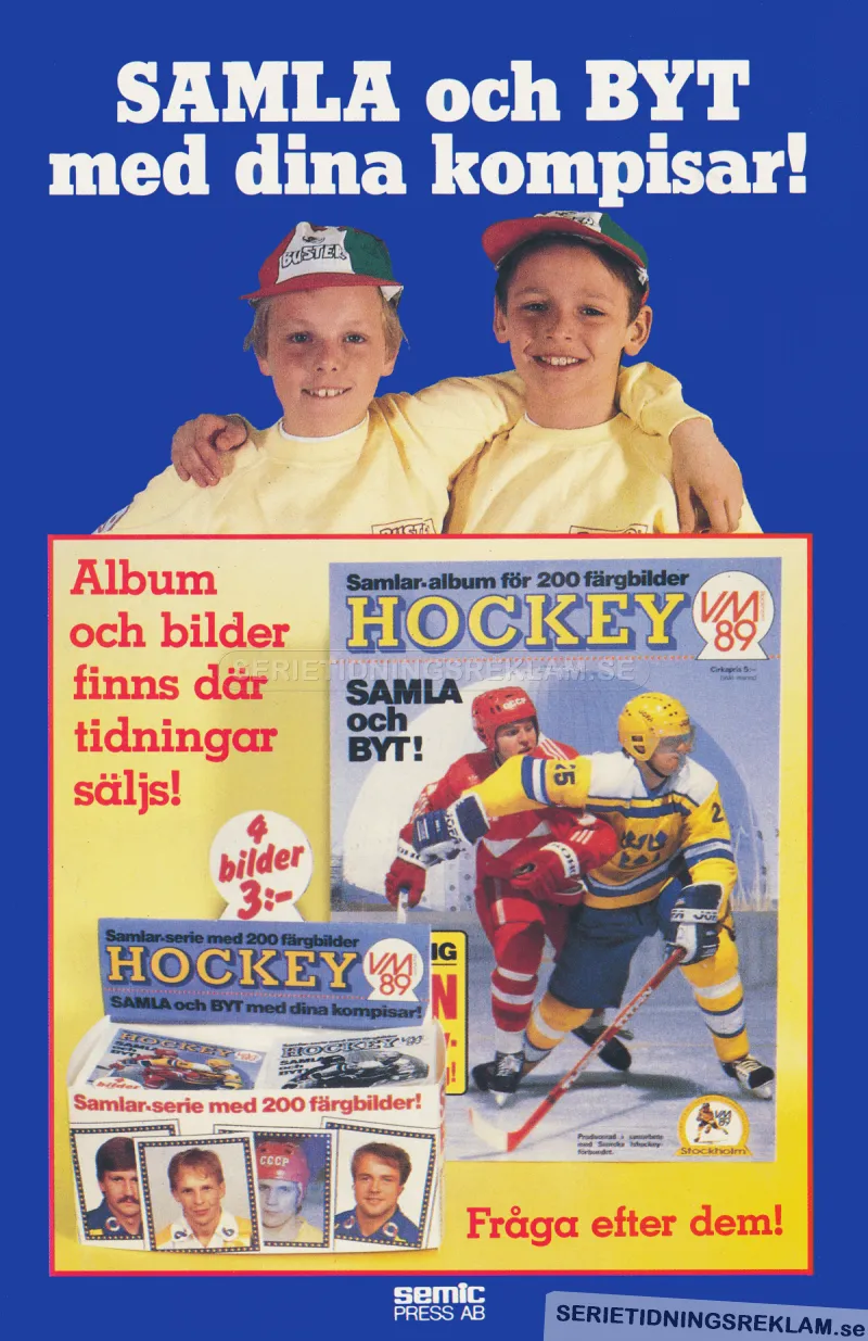 Reklam för samlarbilder med hockeymotiv från säsongen 89